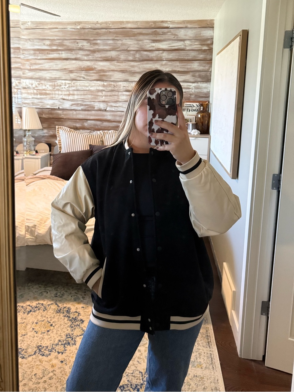 H&M Women’s Black and Cream Women's Varsity Jacket